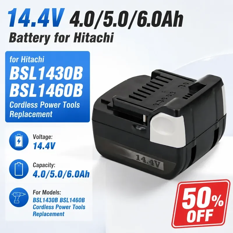 14.4V 4.0/5.0/6.0Ah Battery for Hitachi BSL1430B BSL1460B Cordless Power Tools Replacement