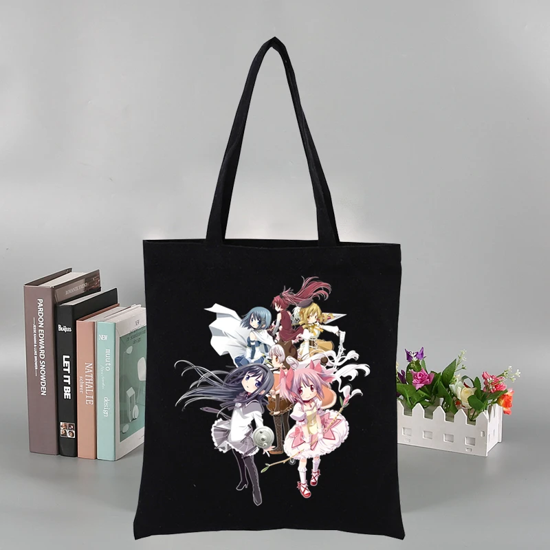 Madoka Magica Puella Magi  Canvas Shoulder Tote Bag for Women Handbags Eco Reusable Shopping Bag Vintage Fashion Ulzzang Bags - view 4