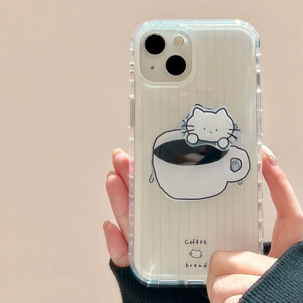 

Korean Cute Cartoon Coffee Cup Rotate Kitten Grip tok Griptok Pop Phone Holder Stand Support For iPhone Accessories Holder