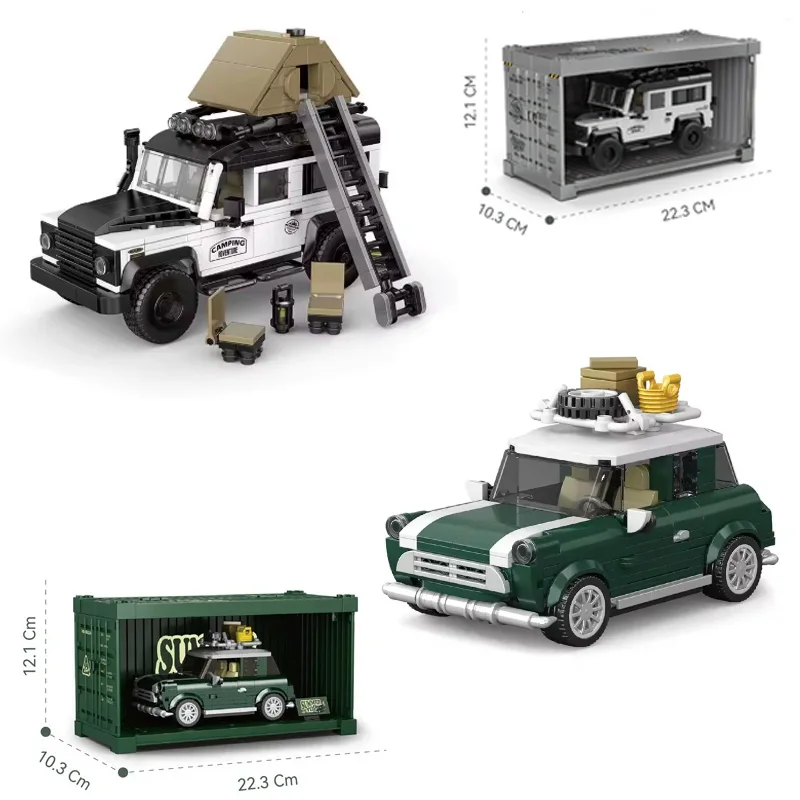 

Off-Road Camper/Travel Vehicle Model Blocks With Display Case Assembly Wagon Car Collectible Ornaments Toy MOC Bricks Kids Gifts
