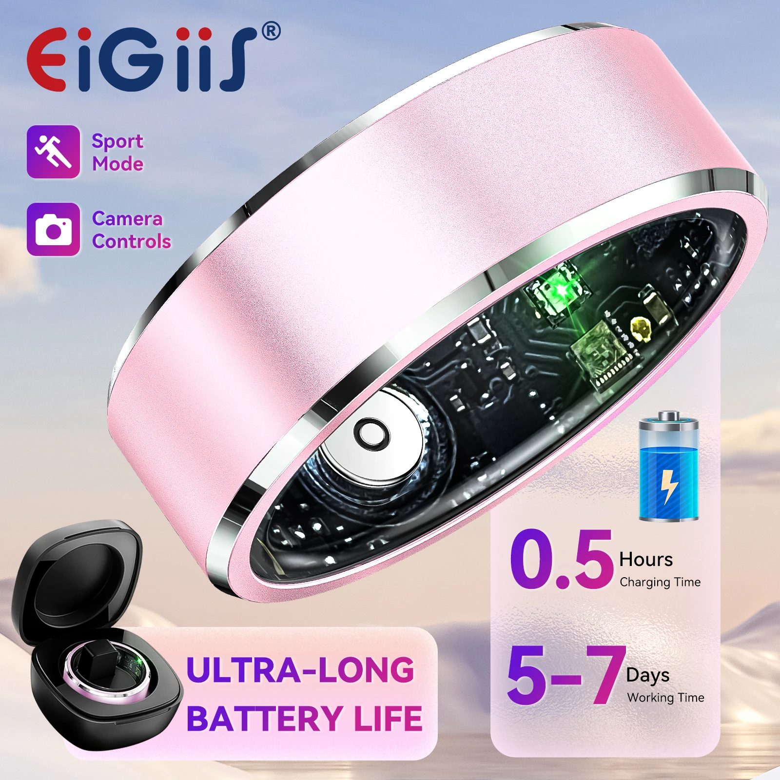 EIGIIS 2024 New Smart Ring Blood Pressure Oxygen Heart Rate Monitor Remote photography Waterproof  Bluetooth 5.1 For Android IOS