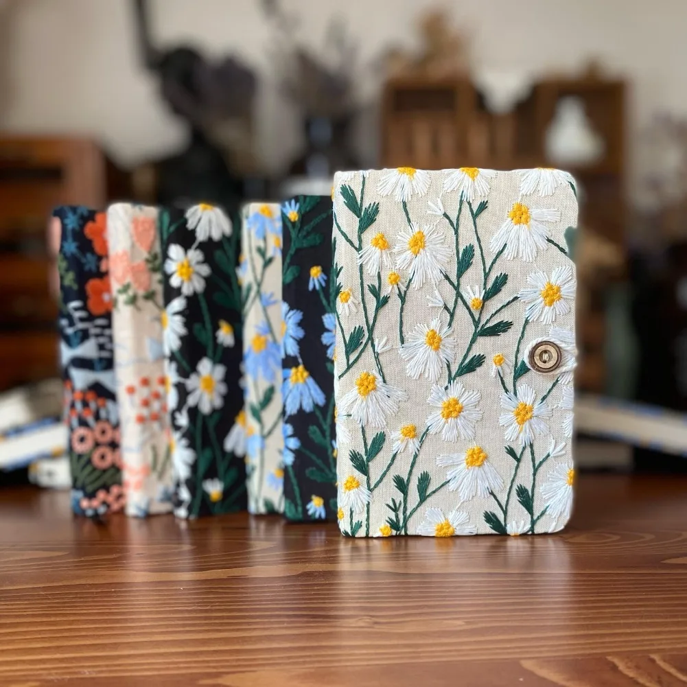 Korean Flower Embroidered Notebook Cute Cotton Shell Sketchbook Planner Journal A5 Paper Page 180 Kawaii Stationery Office Gift