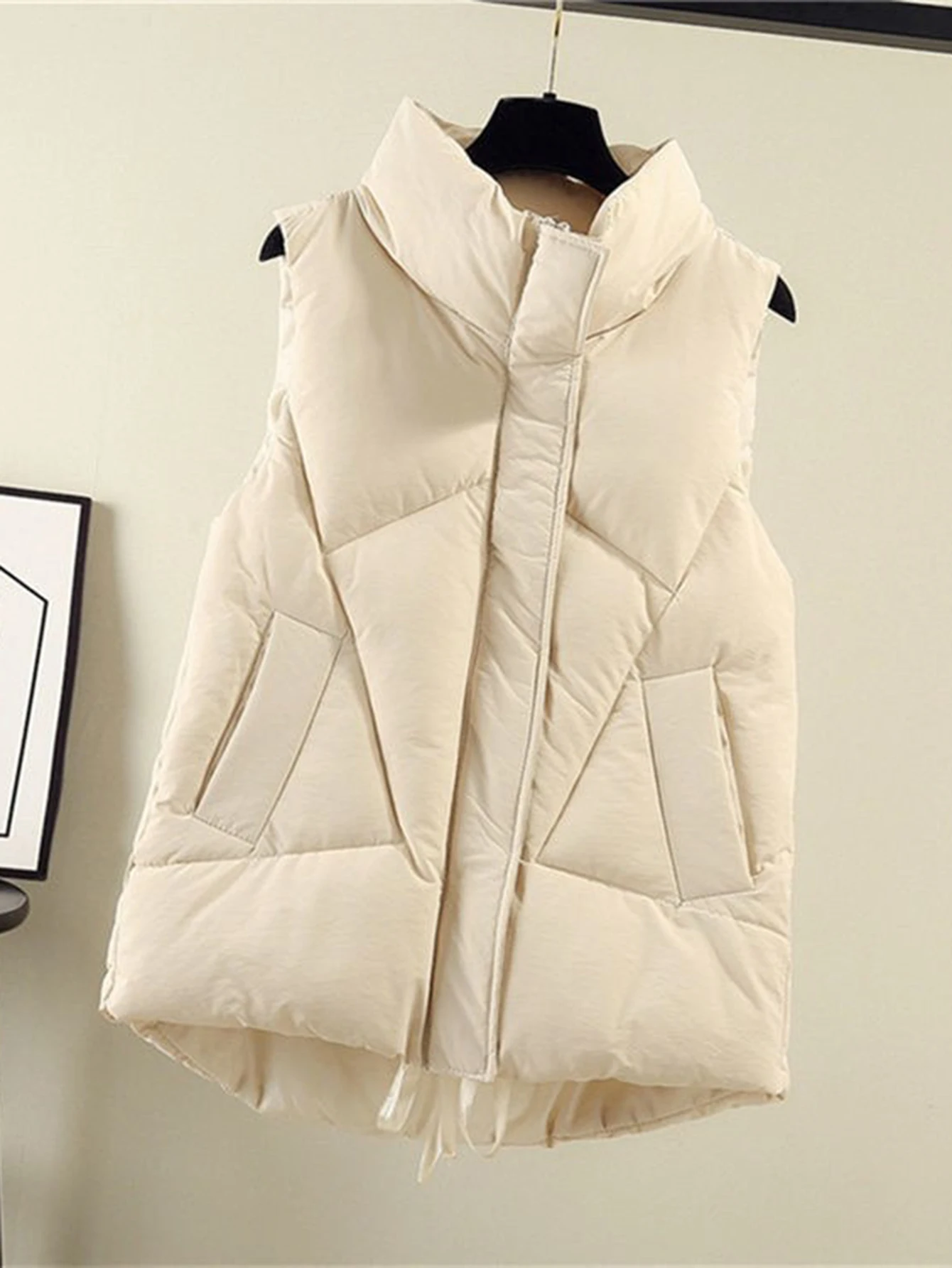 

Осенне-зимние пуховики 2025 г., женские K-модные однотонные однотонные пуховые пальто без рукавов с воротником-стойкой, стандартная посадка, базовые повседневные пуховые пальто