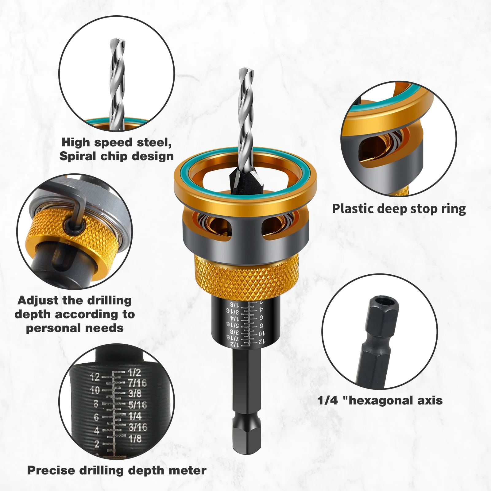 Woodworking restriction Four Edge Countersink Drill Alloy Drill Cone Drill Adjustable Depth Step Drill Screw Drill Bit tool