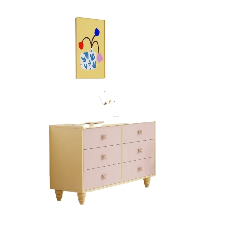 

Dopamine-style bedroom 2-in-1 dresser chest of drawers Simple bright yellow pink contrasting dressing table table
