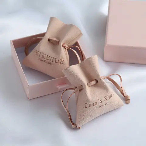 Pink Microfiber Gift Bags 7x8cm Small  Size Pack 100 Cosmetics Jewelry Logo Ribbon Sack Eyelashes Hair Rings Necklace Pouches