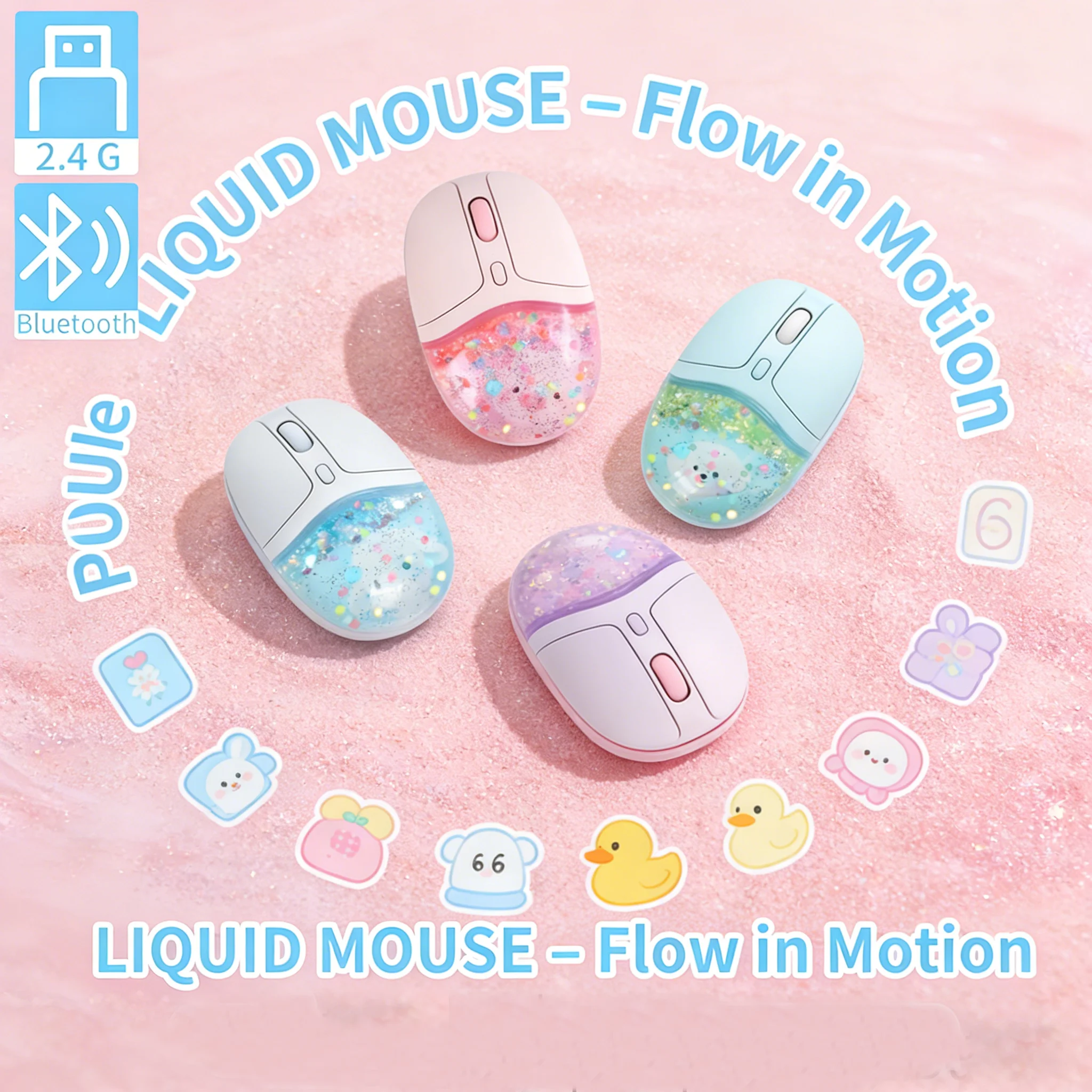 

Glitter Sand Wireless Mouse 2.4G Bluetooth Dual Mode Cute Pig RGB Backlight 4000 DPI Silent Rechargeable For Office Women Gift