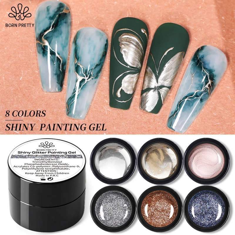 GEBOREN ZIEMLICH 5ml Metallic Malerei Gel Polnischen Funkelnden Soak Off Gel Nagellack Gold Silber Zeichnung Spiegel Glitter Nai gel