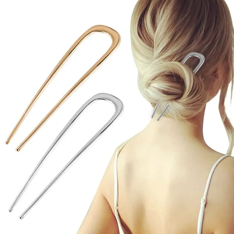 

2Pcs U-Shape Hair Clips Pins for Women Hair Sticks Bride Hair Styling Accessories Sliver Gold Metal Hairpins Barrettes Gifts