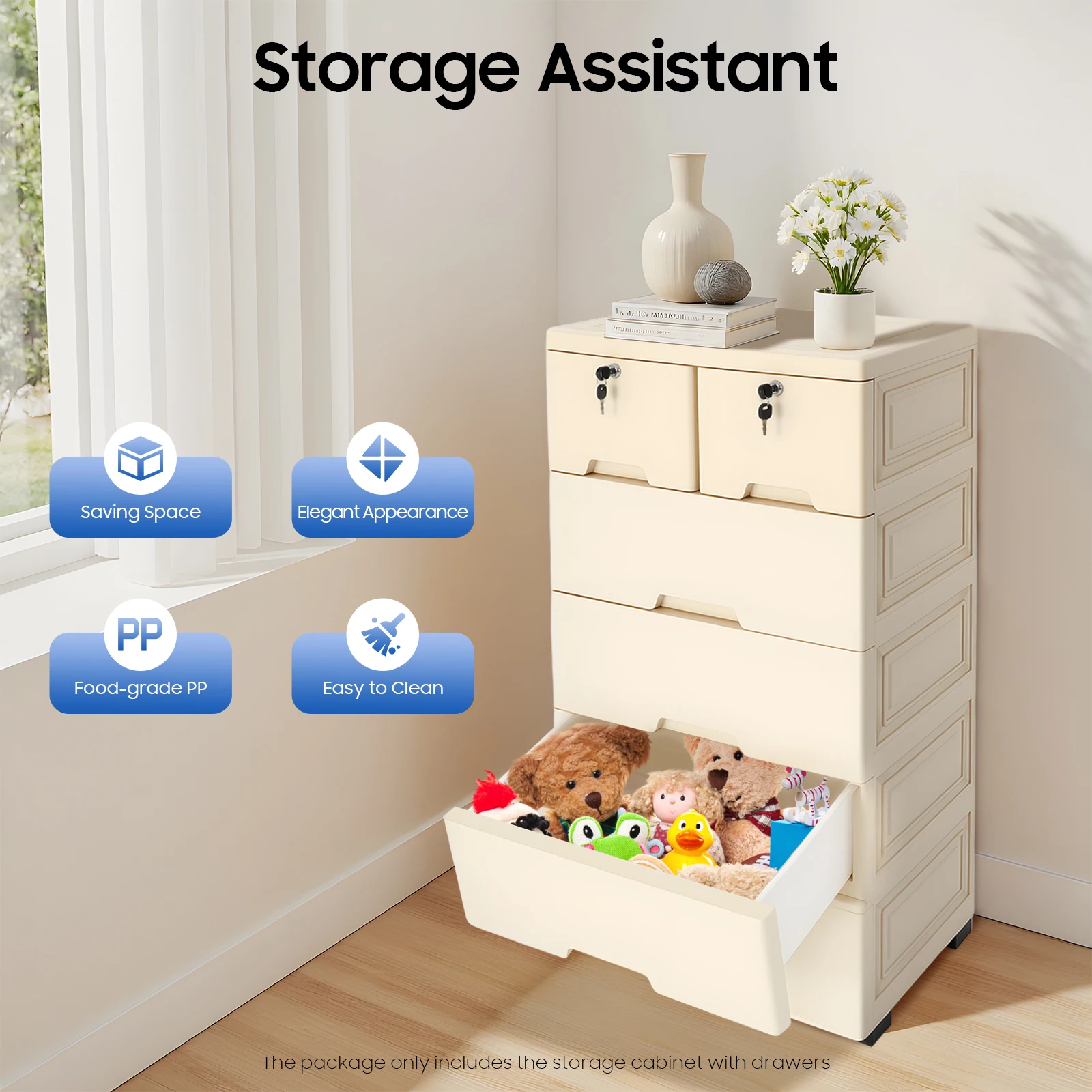 

Modern Storage Cabinet Beige Food-grade PP Material Storage Cabinet 5 Layers Neat Space Organizer for Odds and Ends Home Storage