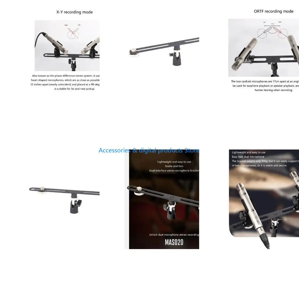 77JD Double Microphone Mounts Brackets 5/8“ Thread Stand Microphone Rods Adjustable