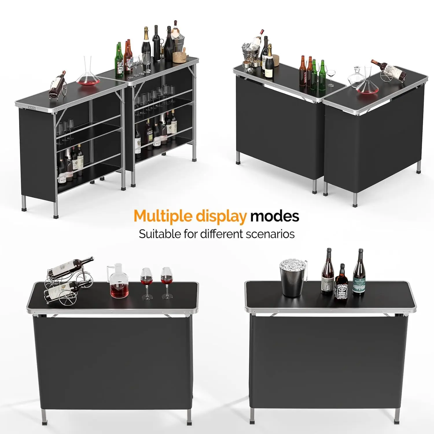 طاولة بار محمولة مقاس 43 بوصة، أرفف من 3 طبقات، حقيبة حمل، طاولة بار متنقلة للمناسبات والحفلات والتخييم والنزهات والعرض التجاري في الهواء الطلق والداخل