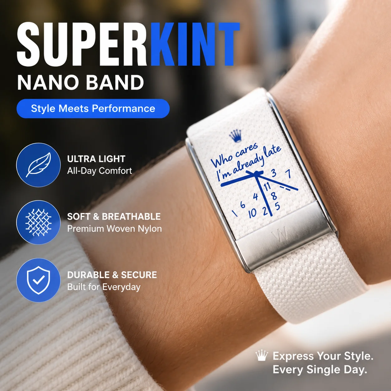 For WHOOP 5.0 MG Nylon Woven Crown Clock Print Strap W Frame Sport Replacement Wristband Fashion Fitness Band
