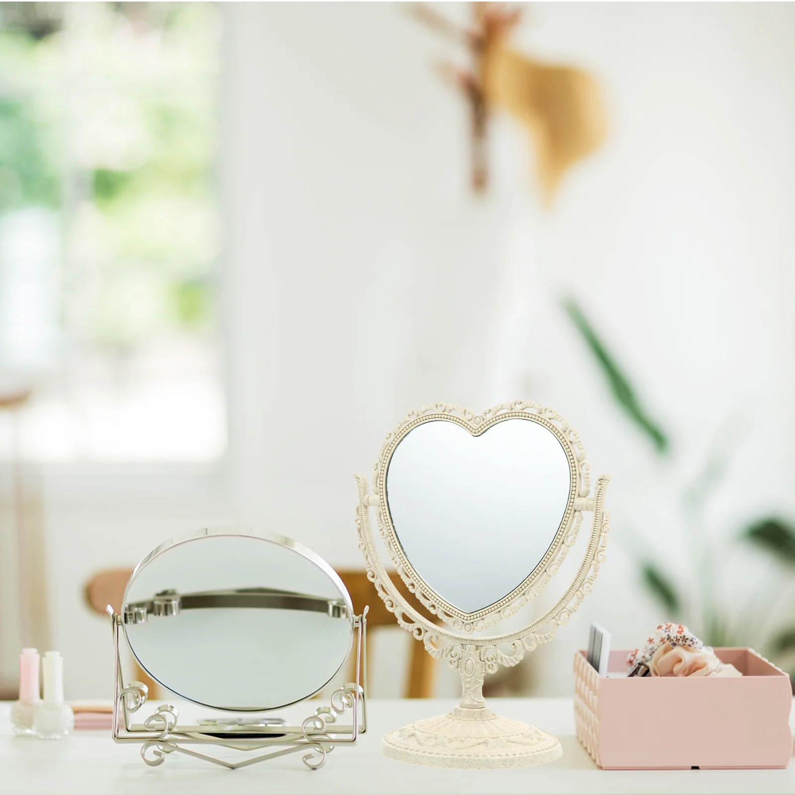 1 szt. Lusterko stołowe w stylu vintage, obrotowe lusterko do makijażu na biurko do depilacji, czyszczenia z zębatków, golenia, bez odkształceń -