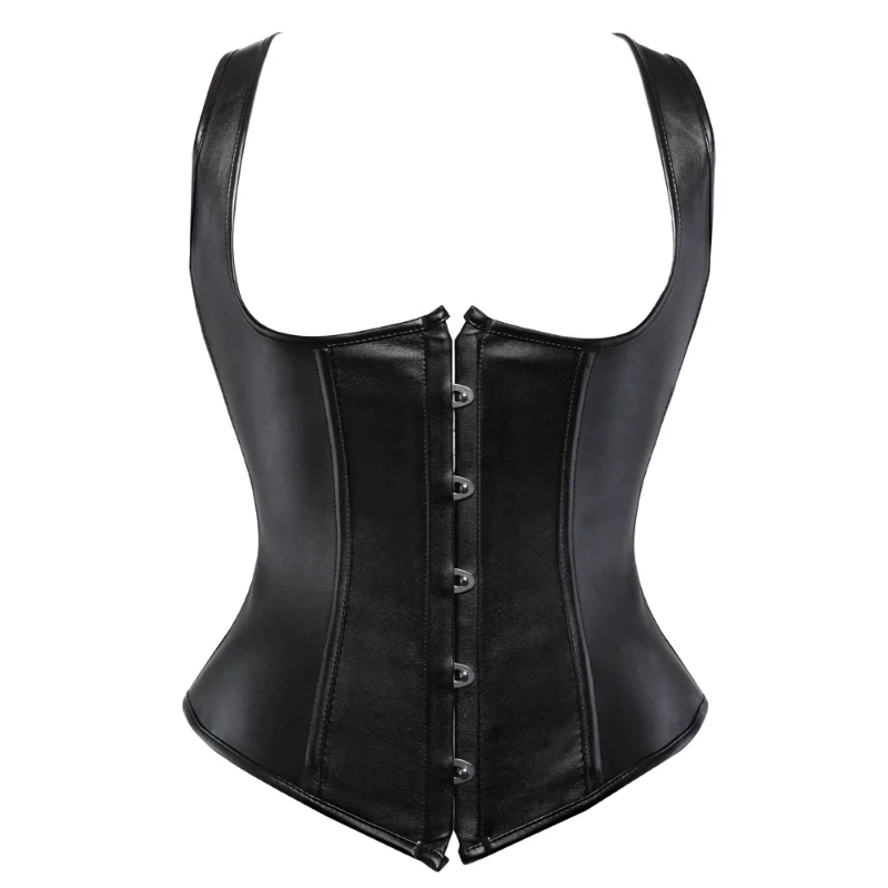 Steampunk Underbust Corset Vest Gothic Steel Boned Faux Leather Lace Up Corsets Bustiers Lingerie Top Plus Size Party Clubwear