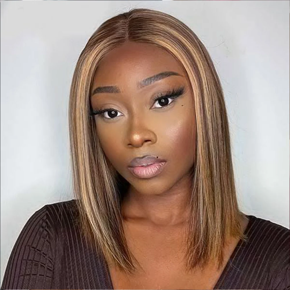 Highlight Bob Wig Human Hair 13x4 Bob Lace Front Wigs for Black Women 4/27 HD Transparent Bob Wig For Black Women 180% Density