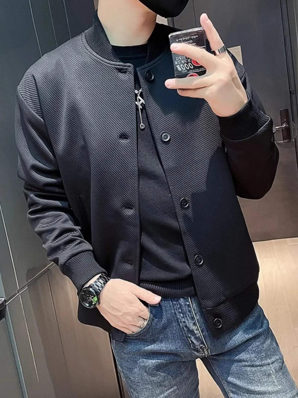 

Casual Sle Baseball Jaet Men's Spring Autumn New Faion Sensation Stand Collar Workwear Trendy Top Stand Fit Long Sve