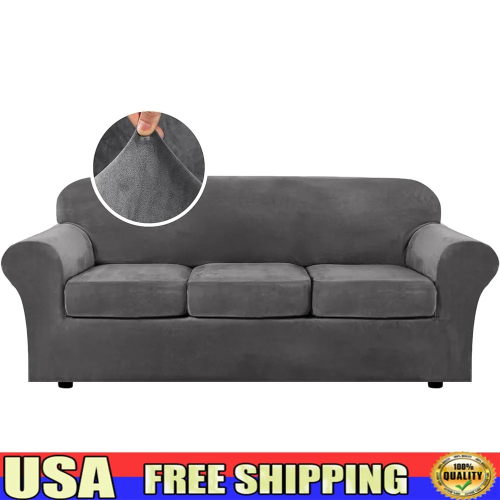 

Thick Velvet Slipcovers 4 Piece Sofa Cover High Stretch Couch Protector Furniture Renewal Easy Installation Machine Washable