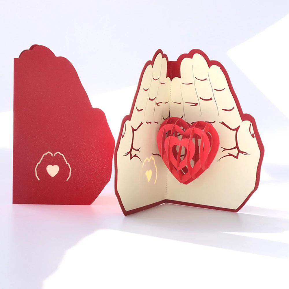 3D Heart in Hand Creative Greeting Card, Pull-out Valentine's Day Greeting Card, Gratitude Card, Gift for Mother