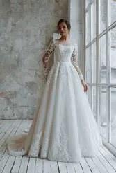 Vestido de casamento personalizado para mulheres, mangas compridas, apliques de renda, princesa, apliques, 2022, 2024