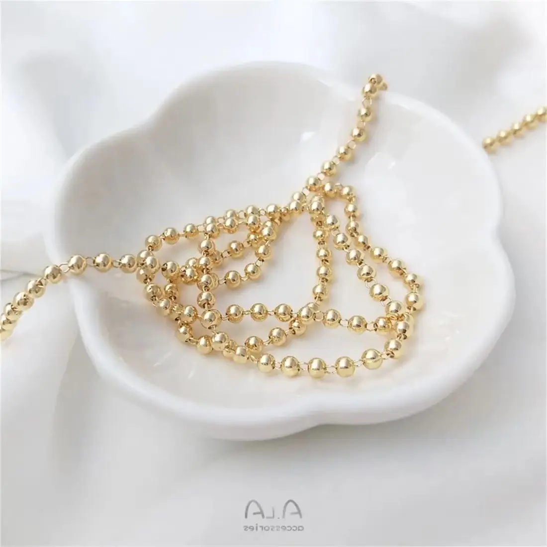 

14K Gold-Color Bead Chain, 3mm Bead Chain, Handmade Loose Chain, DIY Bracelet, Necklace, Jewelry, Accessories, Materials B635