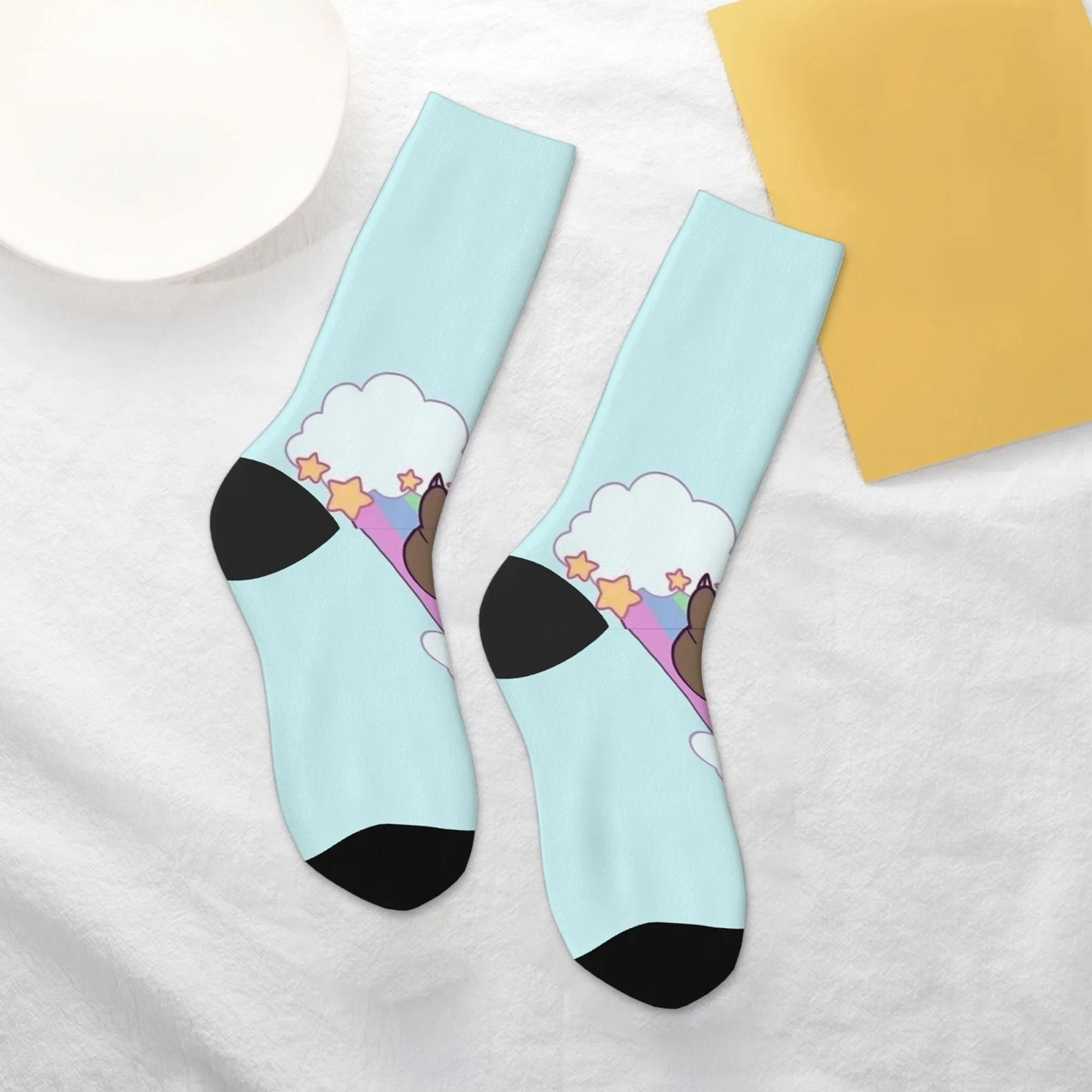 جوارب لطيفة على شكل قلب دافئ بألوان قوس قزح باللون الأزرق الفاتح بتصميم غريب الأطوار للملابس غير الرسمية وأنماط Kawaii ملابس منزلية مثالية