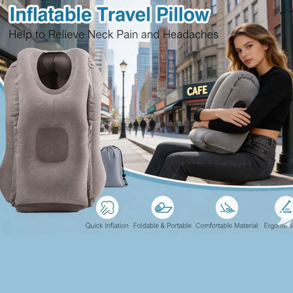 

Upgraded Inflatable Air Cushion Travel Pillow Headrest Chin Support Cushions For Airplane Plane Car Office Rest Neck Nap Pillows