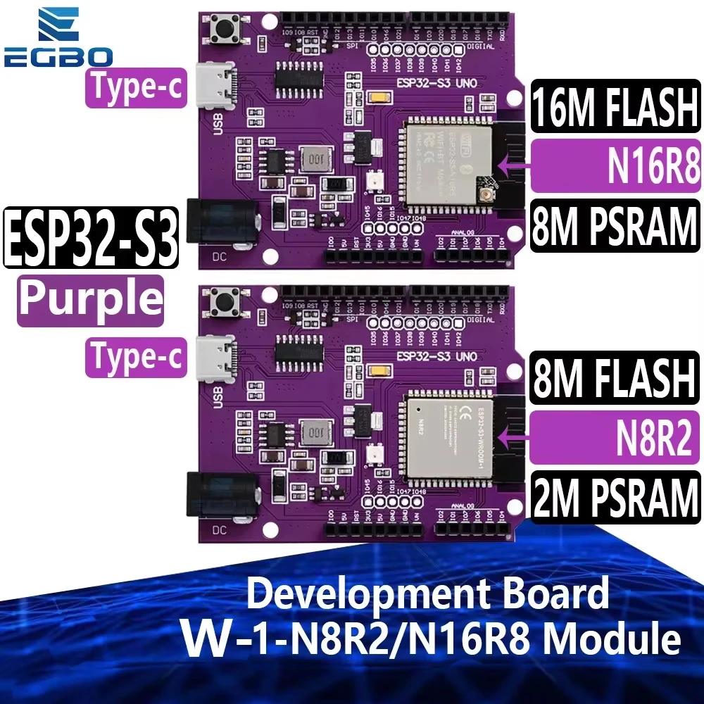 EGBO U-N-O Development Board, Module Compatible with, WR-1-N8R2, N16R8, ESP32-S3