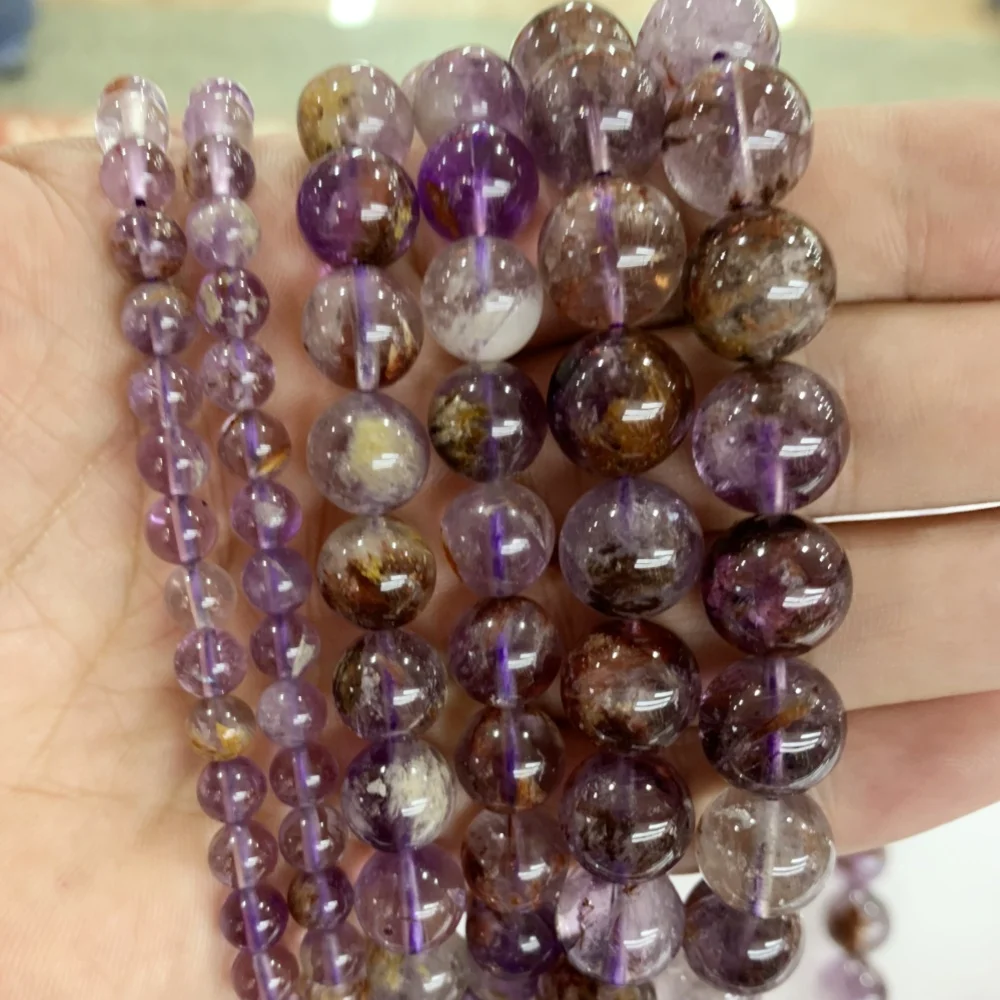 Natural Stone Beads Faceted Purple Ghost Minerals Loose Beads For Jewelry Making Diy Bracelets 6 8 10 12mm 15inches