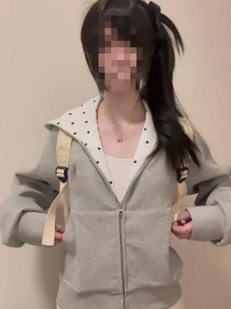 Y2k Puppy Embroidery Hoodie Women 2026 New Loose Casual Long Sleeve Sweatshirt Korean Preppy Style Zipper Tops