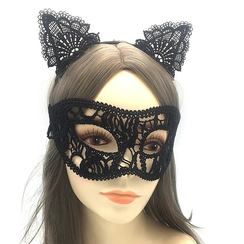 New Sexy Black Lace Headband Half Face Mask Cosplay Gothic Cat Bat Halloween Party Mask Girls Costume accessori regali per le donne
