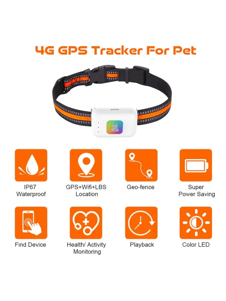 Lokalizator GPS dla zwierząt z kolorowym światłem LED, inteligentna obroża dla zwierząt 4G, wodoodporna IP67, krokomierz dla zwierząt, monitorowanie danych zdrowotnych i kalorii. — 2