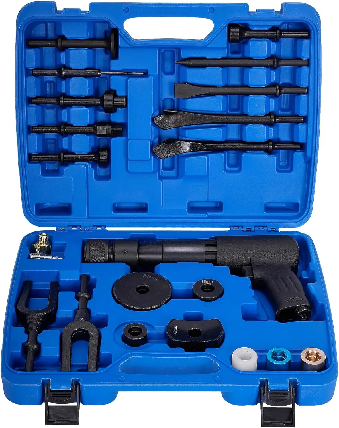 Hammer with 19-Piece Tool Plus Set Multifunctional Pneumatic Hammer Kit with Quick Change Retainer, Carrying Case, Anti Vibratio