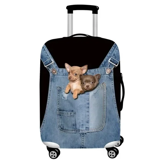 Elastic Luggage Cover Denim Overalls Cat Print Stretch Suitcase Protector Dustproof Anti‑Scratch For 18‑32 Inch Travel Case