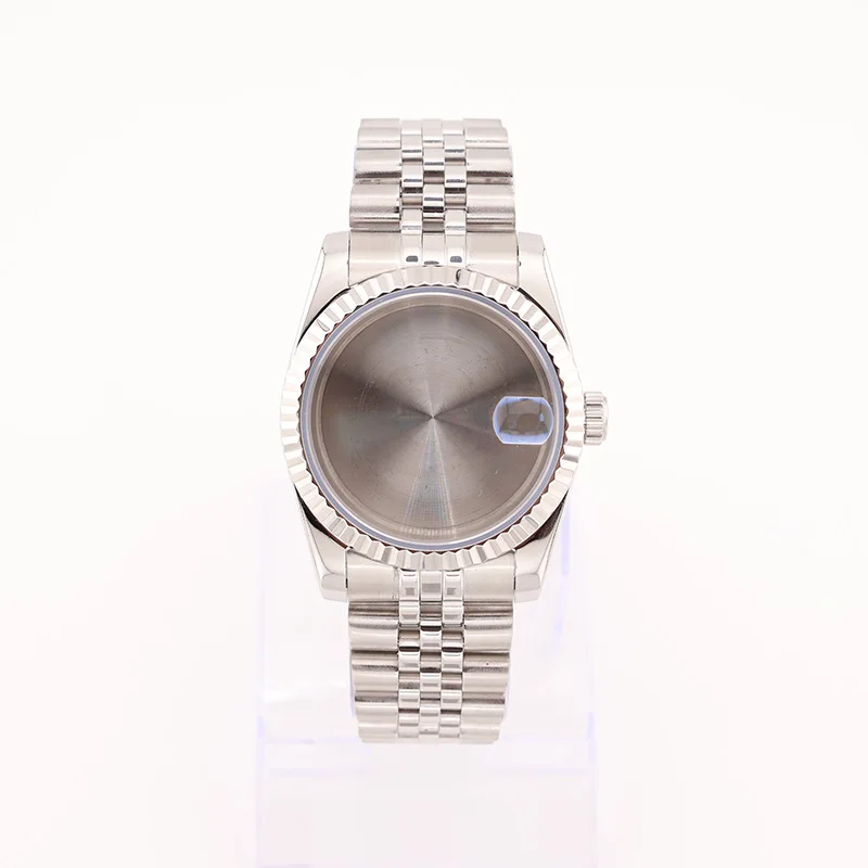 

36MM Silver Datejust Sapphire Crystal Mechanical Watch Case and Bracelet for NH35 NH36 Seiko Mods Replacements Parts