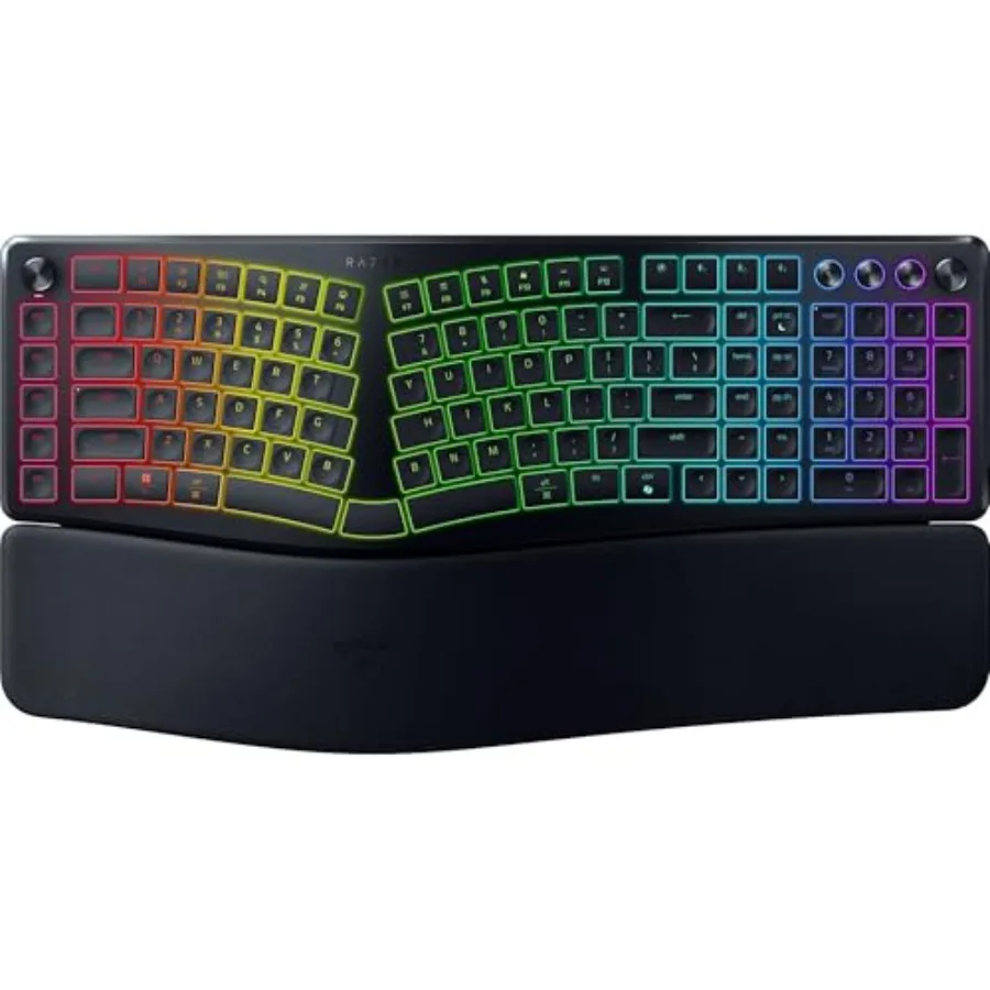 

Беспроводная эргономичная RGB-клавиатура Pro Type Ergo с раздельной конструкцией для офиса, с черными ABS-клавишами, регулируемой наклонной подставкой для запястья, для нескольких устройств