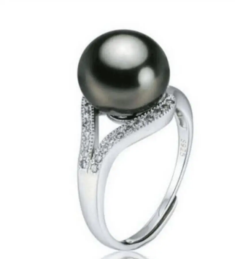 

Jewelry 11mm huge Tahitian genuine black pearl ring