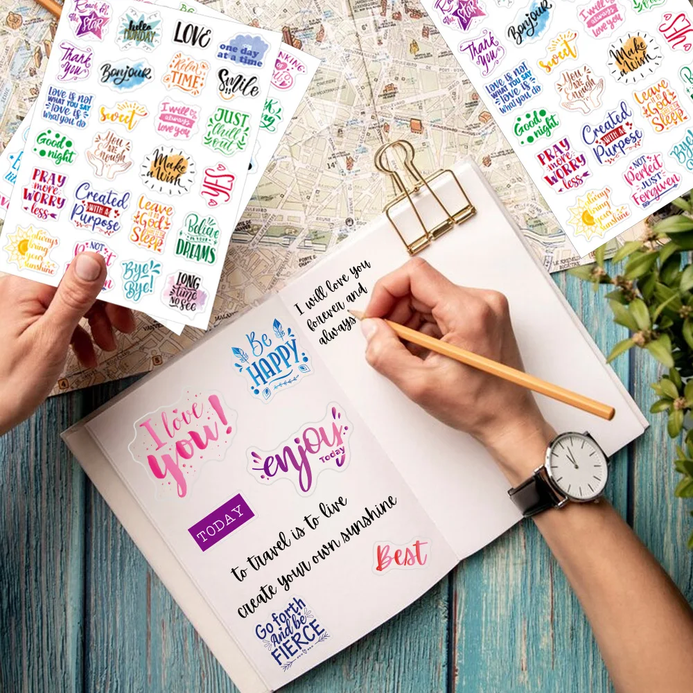 New Text Stickers Colorful Transparent English Encouraging Handwritten Quotes Aesthetic Plan Hand Ledger Inspirational Stickers