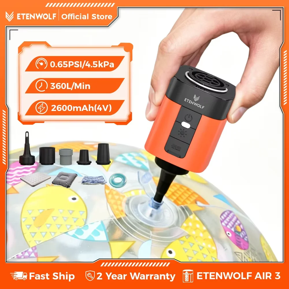 New ETENWOLF AIR 3 Small Electric Air Pump Camping Light 2600mAh Wireless Outdoor Pump Air Mattress Pool Floats Sleeping Pads