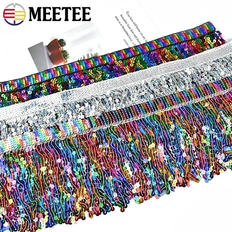 2/5/9Meters 16cm Beaded Fringe Trim Sequin Sewing Tassel Embroided Fringes Lace Ribbon Latin Dress Garment Trimming Accessories