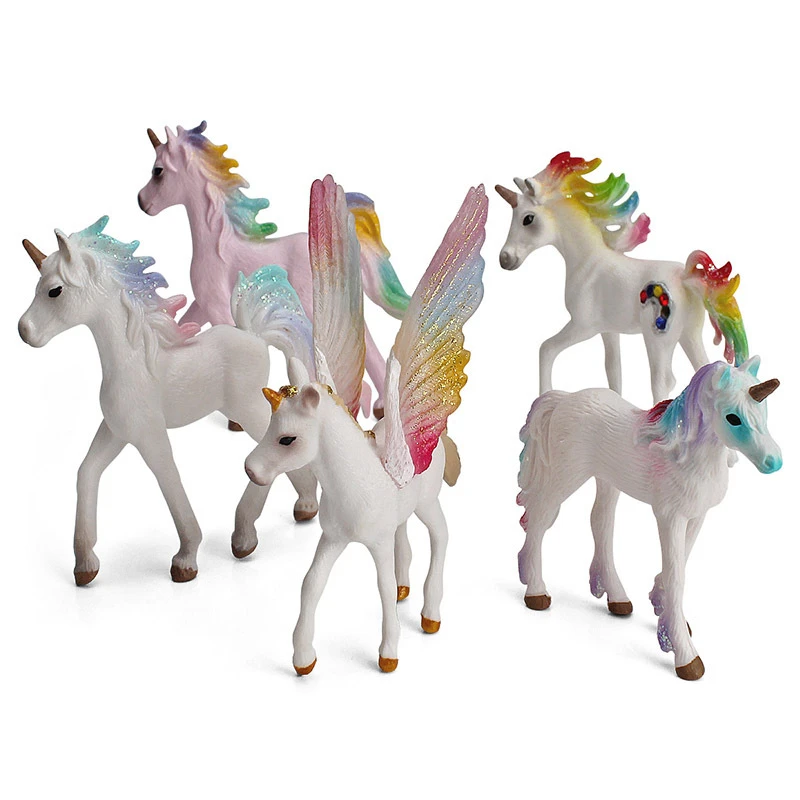 Simulation Fairy Tale Fly Horse Model Colorful Action Figures Mythical Rainbow Pegasus Animal Figurines Toys Kids Christmas Gift