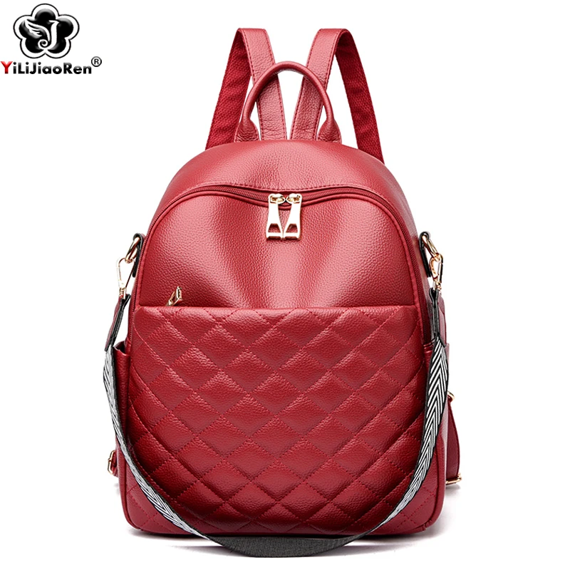 

Women Leather Backpack Fashion Diamond Lattice Daypack Large Travel Bag Ladies Bagpack Multifunction School Bags for Girls