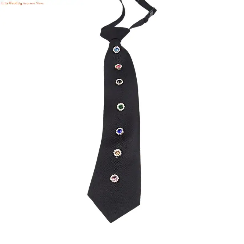 G92D Elegant Imitation Pearls Accent Necktie Lightweight Wrinkles Resistant Polyester Suitable For Office Meetings And Casual