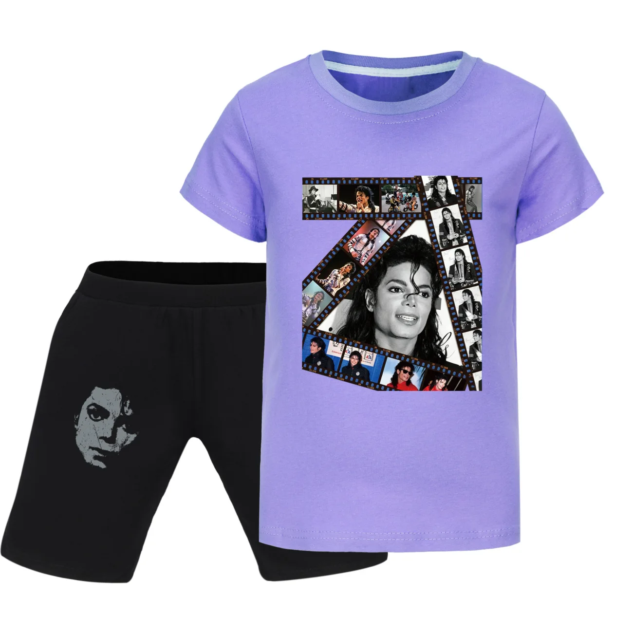 Summer Kids Michael Jackson Clothes Boys Cotton Tees Suit Fashion Girls Short Sleeve T Shirt + Pants 2pcs Set