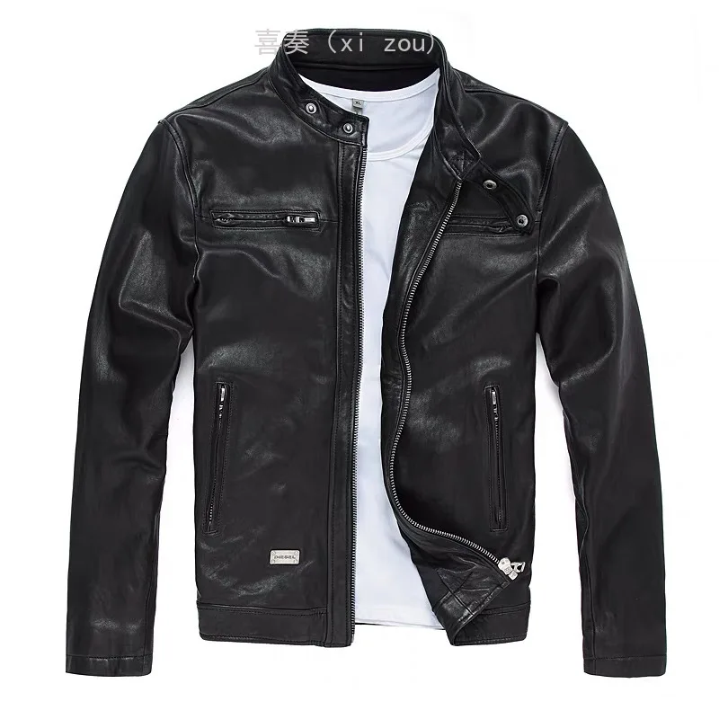 2025 quality men's 100% genuine leather jacket slim-fit biker suede leather jacket