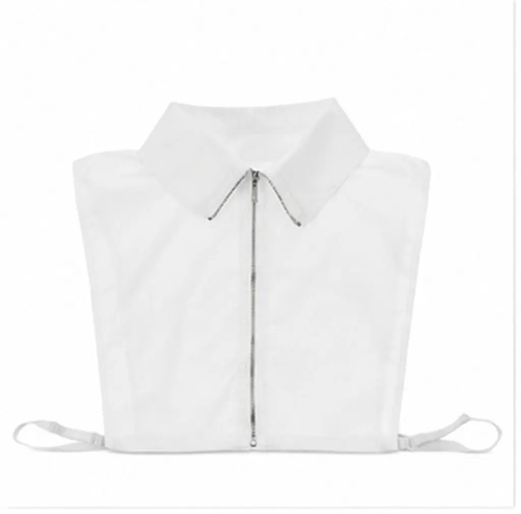 White Cotton Detachable Fake Collar Shirt Style Zipper Closure Classic White Versatile Collar Attachment for Women Sweater