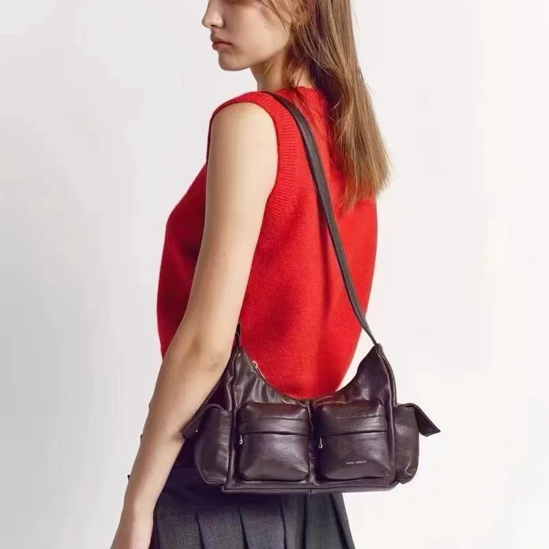 Bolsos bandolera de gran capacidad para mujer, cartera con múltiples bolsillos, bolso de hombro Retro de cuero para ir al trabajo, bandolera Lisa y versátil