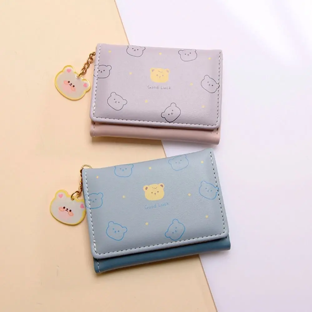 

Mini Cartoon Bear Print Wallet Multi-slot Collapsible Short Wallet Soft Coin Purse Trendy