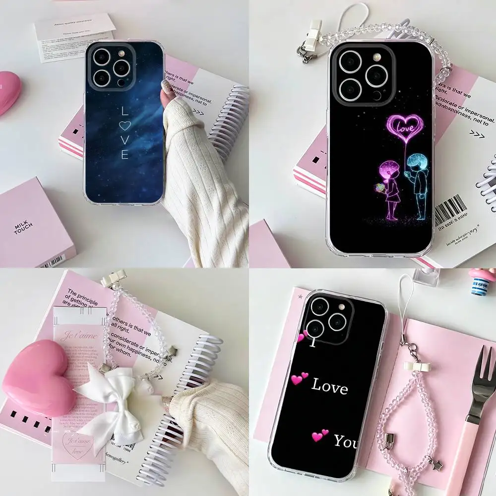 Coque de téléphone « Je t'aime » pour iPhone 16 15 11 13 14 Pro Max 7 8 Plus X Xr Max Se2020 12mini, coque transparente