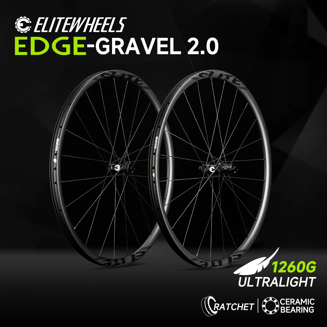 ELITEWHEELS EDGE 2.0 Gravel Wheels Ultralight 1260g 30mm*25mm Center Lock 700C Carbon Wheelset Disc Brake Hookless WING 20 Spoke